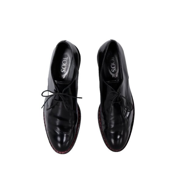 Tod's Women 39.5 Black Lace Up Platform Loafers Rubber Sole Glossy Leather Shoes - Picture 10 of 11
